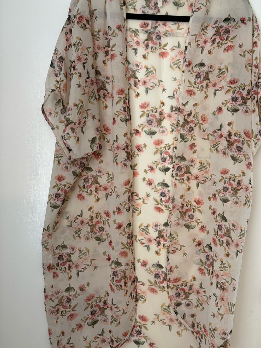 Live 4 Truth Sheer Floral Kimono in Pink and Green on Cream